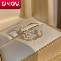 KAMIXIWA韩国几何时尚珍珠食指戒指女个性小众设计感冷淡风开口可调节指环