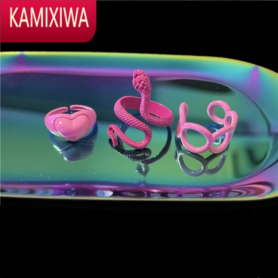 KAMIXIWA怪物少女 带粉色灵蛇开口可调节戒指暗黑系小众设计指环饰品