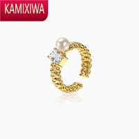 KAMIXIWA◆设计轻奢金属编织珍珠锆石开口戒指个性食指戒指环女