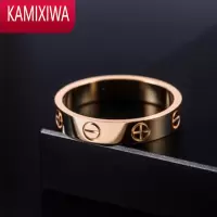 KAMIXIWA玫瑰金戒指男女士时尚个性LOVE素圈情侣对戒结婚仿钻戒