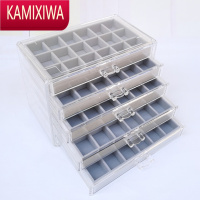 KAMIXIWA亚克力五层抽屉灰色90格耳环耳钉戒指首饰盒用钻盒多格收纳盒