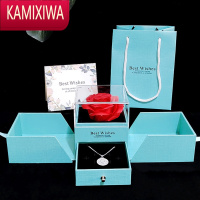 KAMIXIWA520对开玫瑰香皂花项链手对戒指珠宝首饰品盒礼物包装送女友