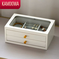 KAMIXIWA首饰收纳盒加大胡桃木色实木珠宝戒指耳环抽屉式多层首饰盒子