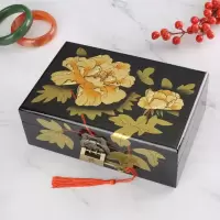 KAMIXIWA手工复古漆器首饰盒耳环耳饰收纳盒古典珠宝盒饰品妆奁盒结婚礼物