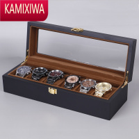 KAMIXIWA黑色哑光喷漆61012位手表盒新品木质珠宝首饰收纳包装盒