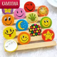 KAMIXIWA表情笑脸胸章徽章 彩色黄色笑脸胸牌 卡通儿童胸针 小号3cm40个
