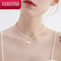 KAMIXIWA山茶花珍珠项链女小众设计感颈链2022年新款轻奢高级小香风锁骨链