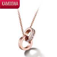 KAMIXIWA项链女夏玫瑰金彩金双环锁骨链钛钢轻奢小众设计高级感2022年新款