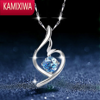 KAMIXIWA2022蓝色水晶项链女士银21年新款吊坠520情人节生日礼物送女友