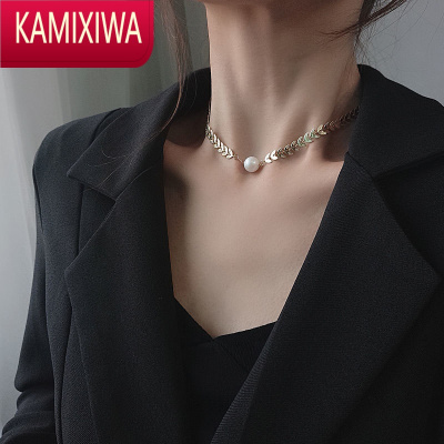 KAMIXIWA麦穗珍珠项链女夏时尚款锁骨链银轻奢小众高级感2022年新款颈链