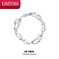 KAMIXIWA1STXULIE手链小众设计白玛瑙宝石镶嵌串珠情侣手环冷淡风高级