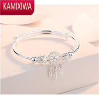 KAMIXIWAs999银手镯女足银镯子平安牌推拉可调节新款简约时尚银饰送女友