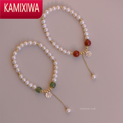KAMIXIWA和田玉珍珠玛瑙14K包金手链中式复古小众高级感个性