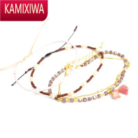 KAMIXIWAVIKIKO JEWELRY 小流苏红纹石坠 金保色 几何水晶多层手链