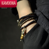 KAMIXIWA设计复古混搭铜木珠多层手链 个性饰品檀木男女情侣手串项链