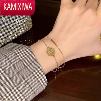 KAMIXIWA新款金古法手链女双层叠带福牌Au750手环女友情人节礼物