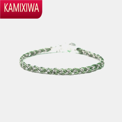 KAMIXIWA 许愿手链 春季特别款橄榄绿色银编织许愿手链点缀萤石