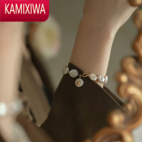 KAMIXIWAJUNJUN 超细腻强光纽扣巴洛克淡水珍珠海星手链手镯14k包金