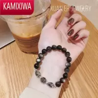 KAMIXIWA黑发晶手链黑曜石手链ins小众设计情侣款一对银饰品礼物