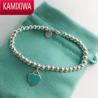 KAMIXIWAt蓝心tifuniy爱心形手链提夫尼圆珠蒂芬尼银手镯网红