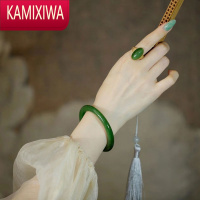 KAMIXIWA和田玉手镯女款少女菠菜绿圆条年轻款青海料晴水碧玉美人条玉镯子