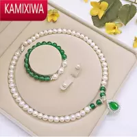 KAMIXIWA母亲节礼物]三件套强光淡水珍珠项链吊坠颈链送妈妈婆婆