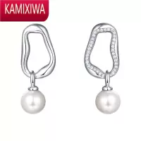 KAMIXIWA景甜]流光不规则圆环珍珠耳环不对称百搭耳钉