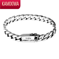 KAMIXIWAS银简约朋克光身银手链韩版时尚情侣手链泰银可刻字男友礼物