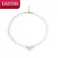KAMIXIWA2022新款潮牌鞠婧祎蝴蝶结珍珠项链女夏锁骨颈链甜酷