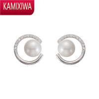 KAMIXIWA2019新款银淡水珍珠设计师耳钉女简约冷淡风耳饰品气质耳环潮