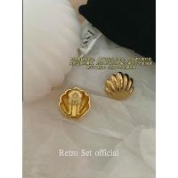 KAMIXIWA复古法式小众vintage中古定制金贝壳银针耳钉耳夹小鱼