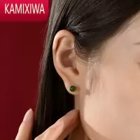 KAMIXIWA和田玉耳钉女 和田碧玉圆珠K金耳环 时尚简约玉石耳饰妈妈款