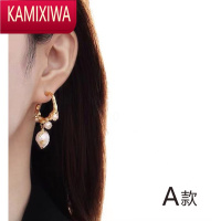 KAMIXIWA小众法式复古高级感耳钉巴洛克淡水珍珠金箔水滴C型耳环耳饰