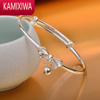 KAMIXIWA9999足银镯子蝴蝶结银手镯女款推拉调节时尚年轻款少女公主手环