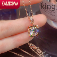 KAMIXIWA轻奢金玫瑰金牛头项链女1克拉莫桑单钻吊坠铂金锁骨链礼品礼物