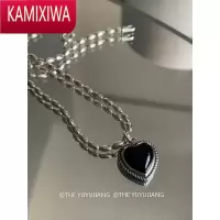 KAMIXIWAYUYUJIANG|暗黑银黑玛瑙爱心橄榄项链女气质锁骨链ins韩风