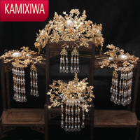 KAMIXIWA2022新款秀禾服新娘头饰中式大气金色凤冠结婚秀禾发饰圆脸饰品女