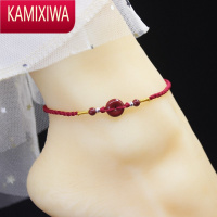 KAMIXIWA网红款平安扣脚链女2021新款朱砂时尚手红绳貔貅狐狸编织银抽拉绳