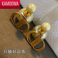 KAMIXIWA2022年新款D迪CD前后大小珍珠耳环银针耳钉黄铜复古做旧耳饰