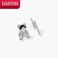 KAMIXIWA设计师闪电立体小熊耳钉女酷帅个性耳环银针不对称耳饰品