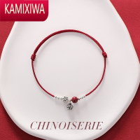 KAMIXIWA银复古铃铛脚链女朱砂银红绳编织手链女夏手绳礼物个性脚踝链