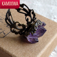 KAMIXIWA紫水晶戒指女晶簇手工定制古铜镂空气质简约活口指环两件
