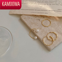 KAMIXIWA欧美珍珠戒指女轻奢小众精致高级感2022年新款潮开口素圈指环套装