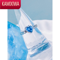KAMIXIWA设计海蓝之心戒指银镶嵌彩色宝石公主女戒指母亲节指环
