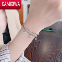 KAMIXIWAS银双层叠戴笑脸手链ins简约时尚设计999脚链气质手饰女