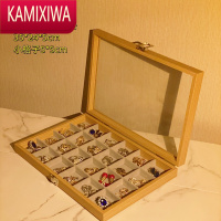 KAMIXIWA花梨木带盖30格珠宝箱琥珀文玩展示架耳环耳钉戒指手链项链收纳盒