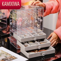 KAMIXIWA首饰品展示盒透明塑料珠宝绒布大项链耳环耳钉收纳架子