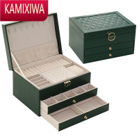 KAMIXIWA珠宝首饰盒多功能大容量三层带锁收纳盒项链耳钉戒指手盒
