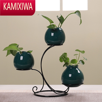 KAMIXIWA新中式陶瓷小花瓶玻璃创意水培植物客厅插花电视柜居装饰品摆件