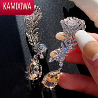 KAMIXIWA定制 韩国欧美宝石镶钻羽毛耳环耳钉耳坠长款复古耳饰